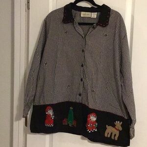 Vintage Lemon Grass Holiday Christmas Shirt Plaid with appliqués 22W